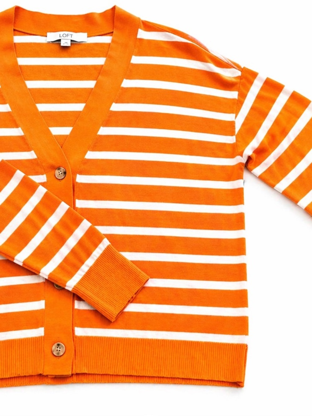 LOFT Orange & White Striped Cardigan – Size L